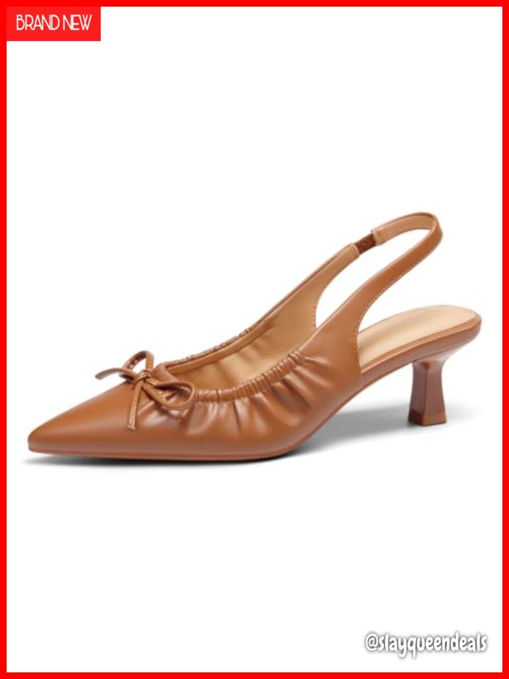 Slingback Low Kitten Heels Bow Pumps Pointed Toe 2.1-Inch Heel Work Party